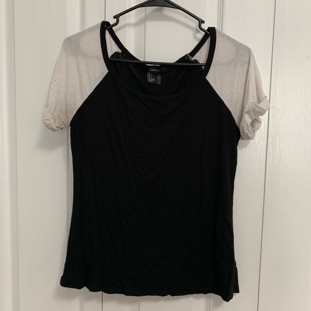 Black & White Forever 21 Basic T-shirt